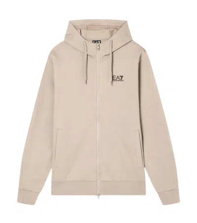 Ea7 Beige Logo Zip Up Hoodies In Neutral