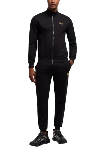 Ea7 Men Black Logo Tracksuit In Multi