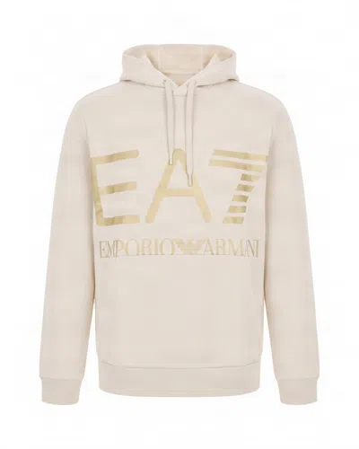 Ea7 Men's Logo Print Pullover Hoodie In Almond Milk/ Logo Go