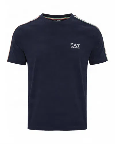 Ea7 Men's Logo Trim Crewneck T-shirt In Blue