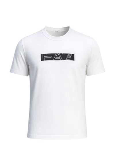 Ea7 Men White Crew Neck T-shirt In Animal Print