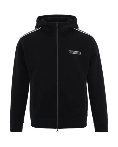 Ea7 Men's Zip-up Hooded Sweatshirt In Black