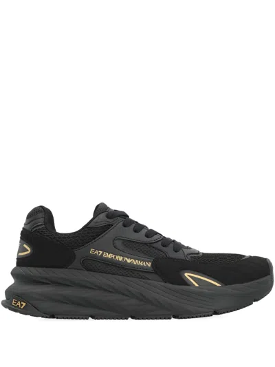 Ea7 Mesh Panelled Sneakers In Black