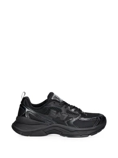 Ea7 Mesh-panelled Logo-patch Sneakers In Black