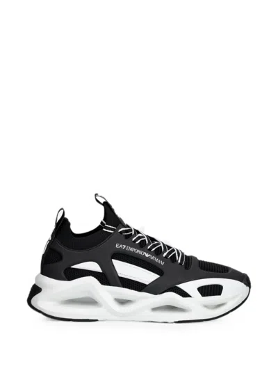 Ea7 Mesh-panelled Logo-print Sneakers In Black