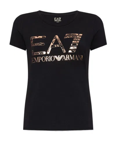 Ea7 Metallic Logo-print T-shirt In Black