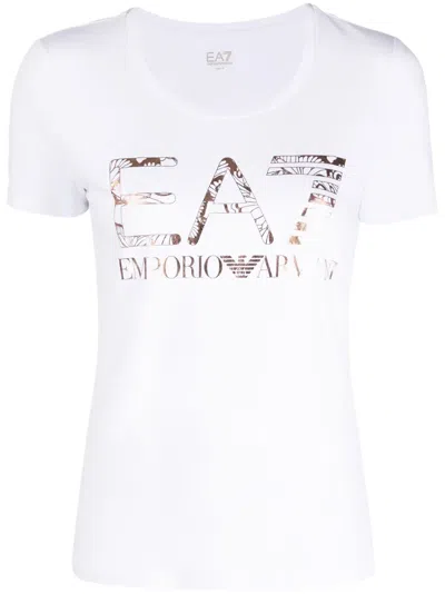 EA7 METALLIC LOGO-PRINT T-SHIRT