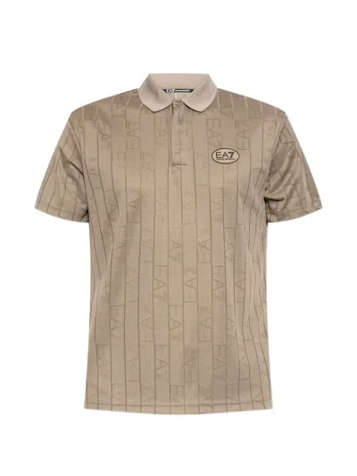 Ea7 Monogram-pattern Polo Shirt In Brown