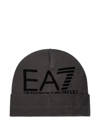 Ea7 Mountain Visibility Logo-print Beanie Hat In Gray