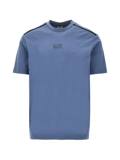 Ea7 Natural Ventus 7 Logo-print Tape-detail T-shirt In Blue