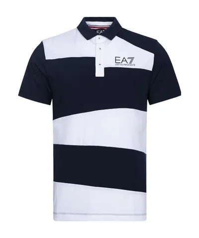 Ea7 Navy Blue Lapel Polo Shirt In Black