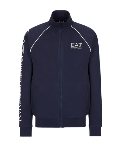 Ea7 Navy Blue Logo Casual Jacket In Black