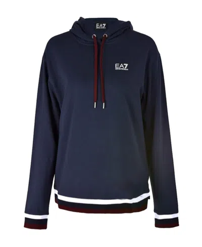 Ea7 Navy Blue Logo Hooded Sweater In Black