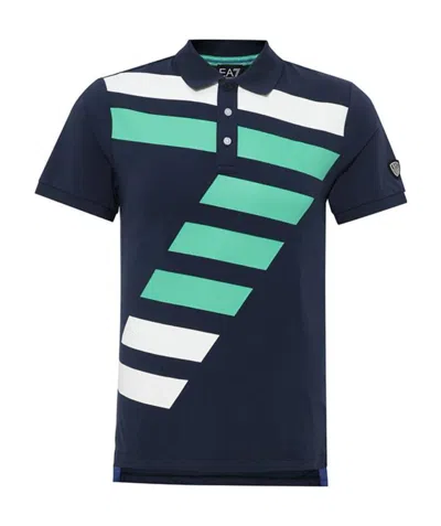 Ea7 Navy Blue Logo Lapel Polo Shirt In Black