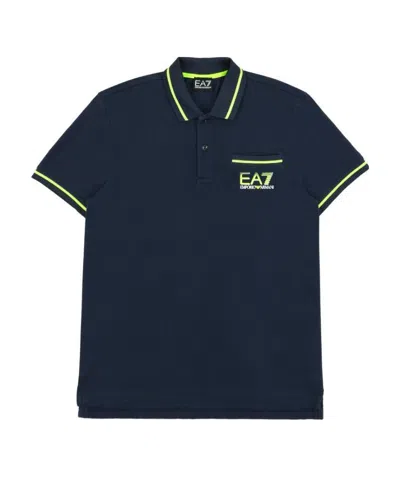 Ea7 Navy Blue Logo Printed Polo Shirt In Black