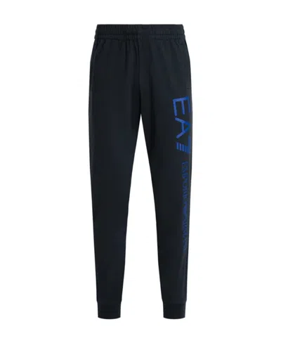 Ea7 Navy Blue Logo Printed Sweatpants In Black