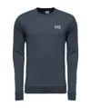 Ea7 Navy Blue Logo Round Neck Sweater In Black