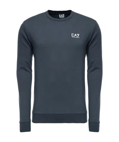Ea7 Navy Blue Logo Round Neck Sweater In Black