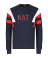 Ea7 Navy Blue Logo Round-necked Sweater In Black