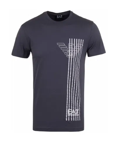 Ea7 Navy Blue Round Collar Logo T-shirt In Black
