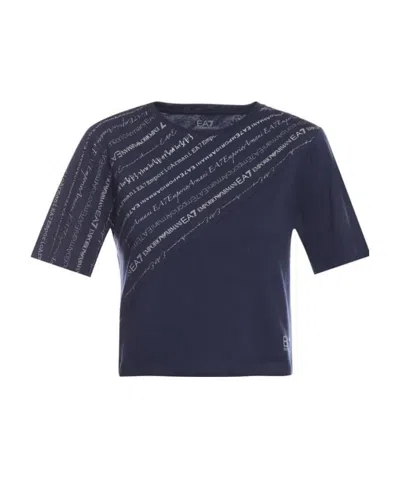 Ea7 Navy Blue Round Collar Short-sleeved T-shirt In Black