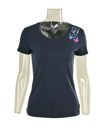 Ea7 Navy Blue Round-collar Short-sleeved T-shirt In Black