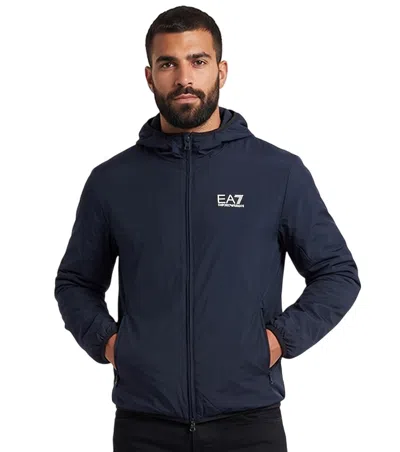 EA7 MEN NAVY BLUE SOLID HOOD JACKET, XL LUXURY JACKETS FOR MEN DARVEYS