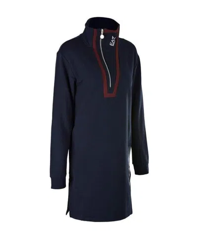 Ea7 Navy Blue Sweater With High Collar And Long Sleeves In Black