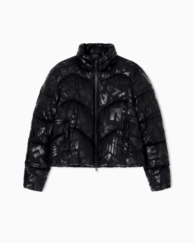 Ea7 Nylon Padded Jacket With All-over Monogram Print