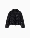 Ea7 Nylon Padded Jacket With All-over Monogram Print In Black
