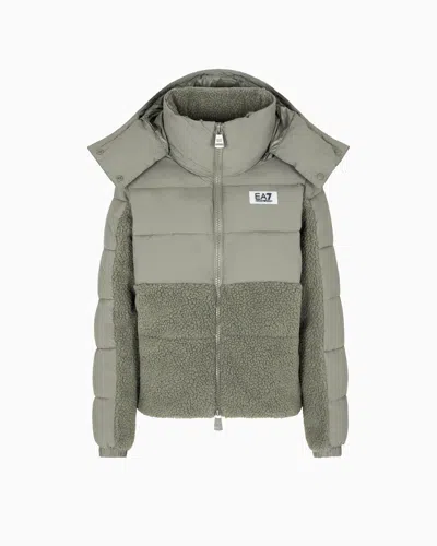 Ea7 Nylon Padded Jacket With Teddy-effect Fabric Details