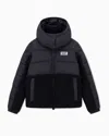 Ea7 Nylon Padded Jacket With Teddy-effect Fabric Details In Blue