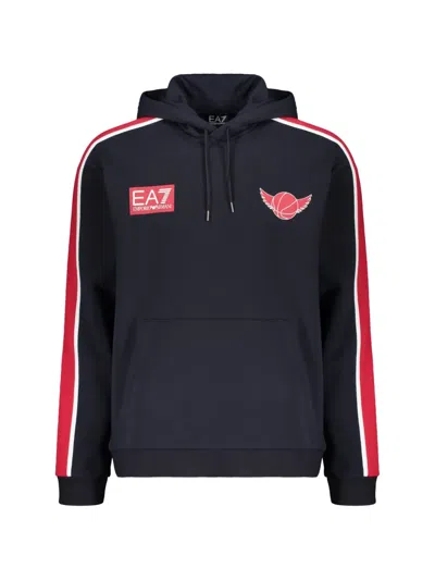 Ea7 Olimpia Milano Logo-print Hoodie In Blue