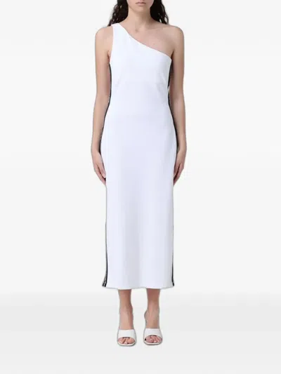 Ea7 One-shoulder Logo-tape Maxi Dress In White