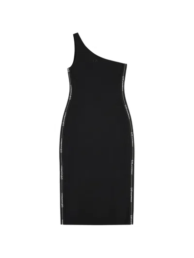 Ea7 One-shoulder Logo-tape Midi Dress In Multi