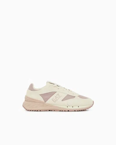 Ea7 Otg Black And White Tech Suede And Mesh Trainers In Beige