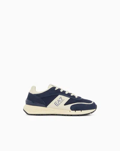 Ea7 Otg Black And White Velo Suede Sneakers In Blau