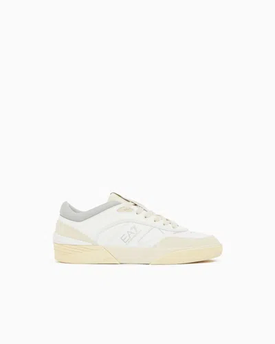 Ea7 Otg Pride Luxe Leather Sneakers With Suede Inserts In White