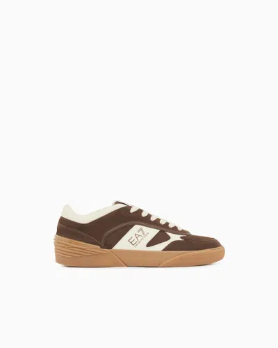 Ea7 Otg Pride Velo Sneakers In Suede With Leather Details In Braun