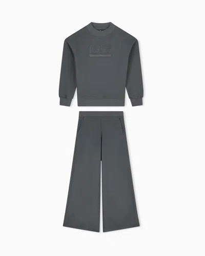 Ea7 Oversized Tracksuit In Cotton Jersey With Maxi Logo In Brown