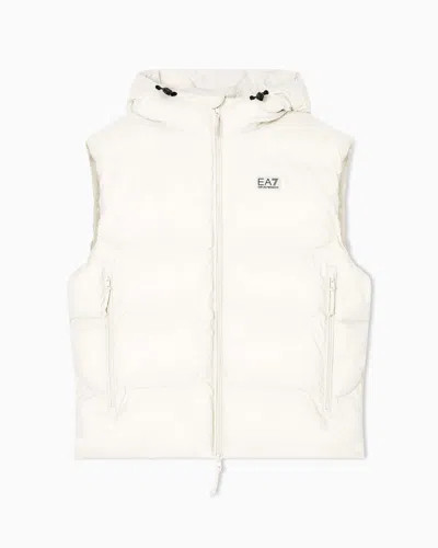 Ea7 Padded, Hooded Gilet Made Of Technical Fabric In White