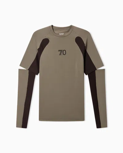 Ea7 7.0 Show T-shirt In Stretch Technical Fabric In Gray