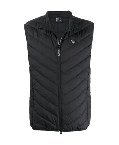 Ea7 Padded Logo Plaque Gilet Jacket In Black