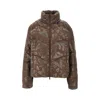 Ea7 Padded Nylon Downjacket With Logo Print In Brown