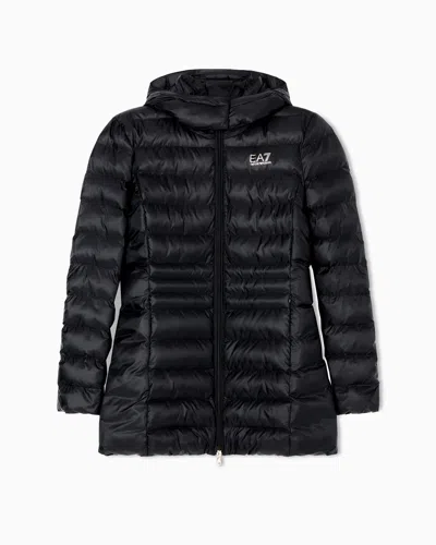 Ea7 Padded Nylon Hooded Pea Coat In Black