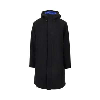 Ea7 Padded Wool-blend Hooded Parka Coat In Black