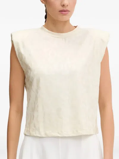 Ea7 Padded-shoulder Leopard-print Top In Neutral