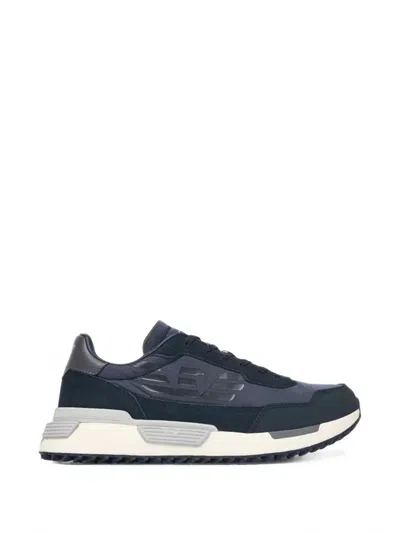 Ea7 Panelled Logo-patch Sneakers In Blue