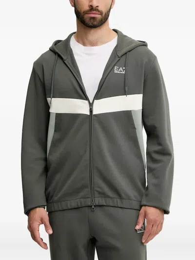 Ea7 Panelled Zip-up Hoodie In Green