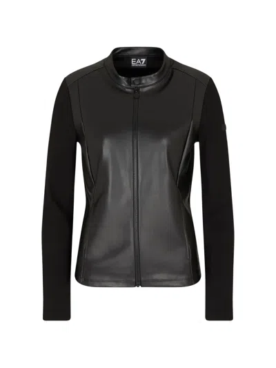 Ea7 Panelled Zip-up Jacket In Black